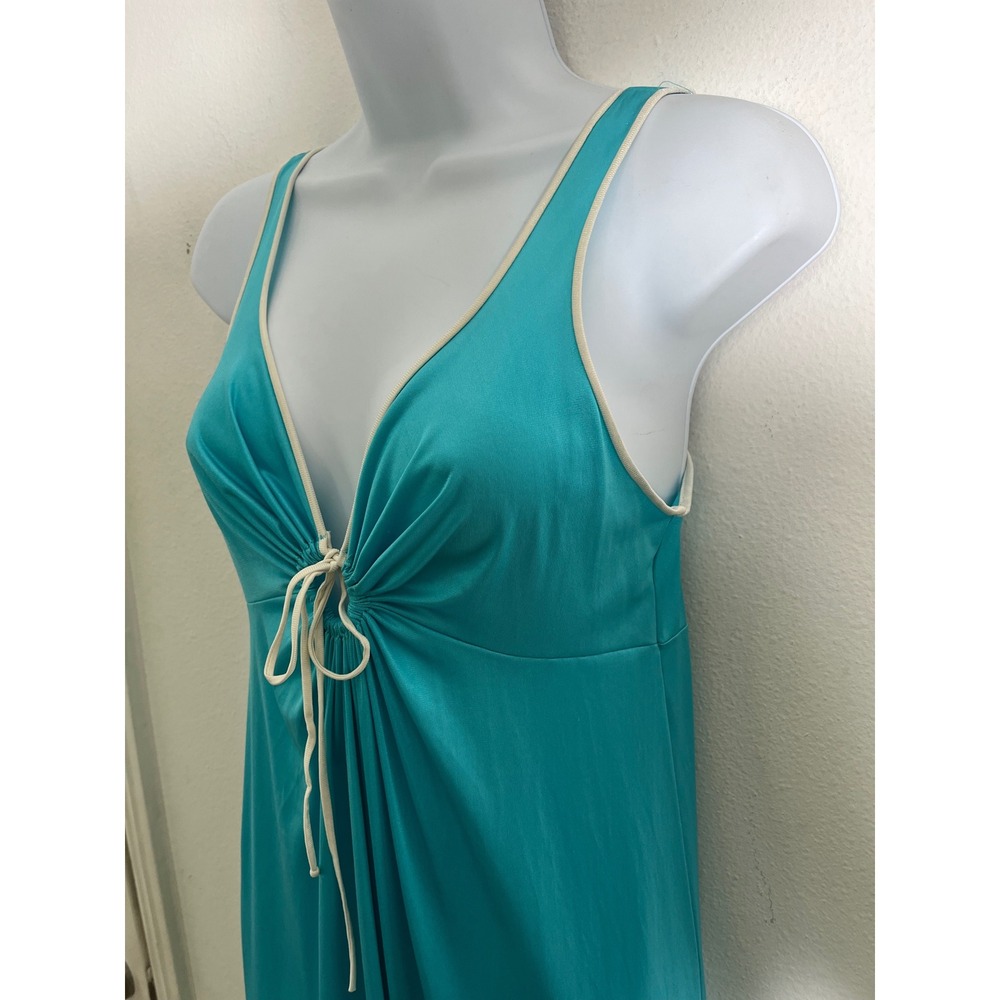 VINTAGE 1960s VASSARETTE Turquoise Satin Nightgown Maxi Slip Dress - Picture 8 of 11